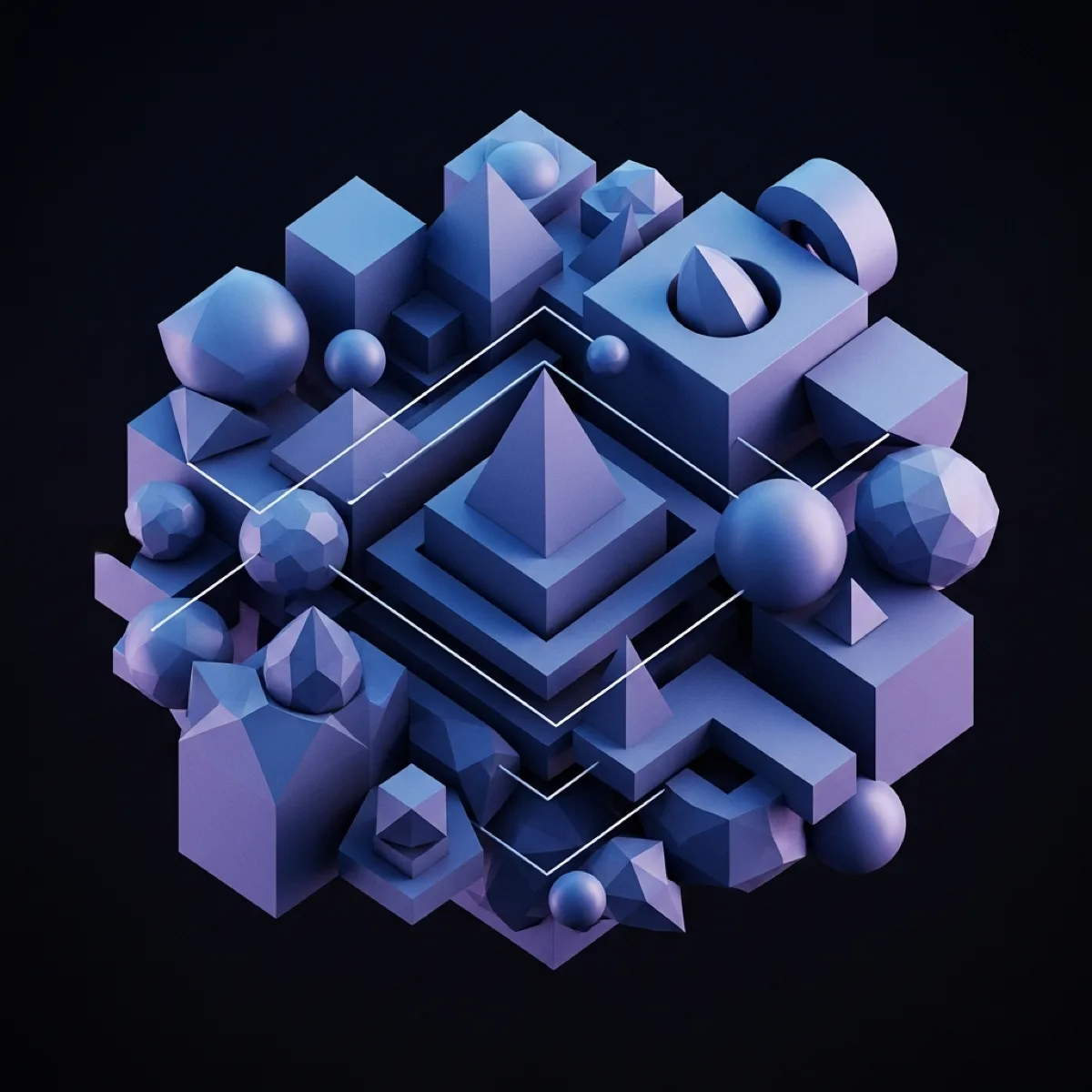 Abstract 3D geometric shapes representing digital product development